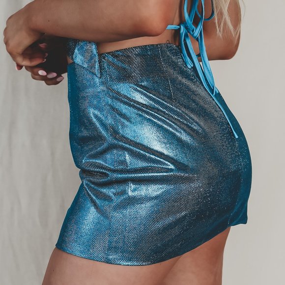 AMAZING LACE Blue Shimmer Mini Skirt - Picture 2 of 5